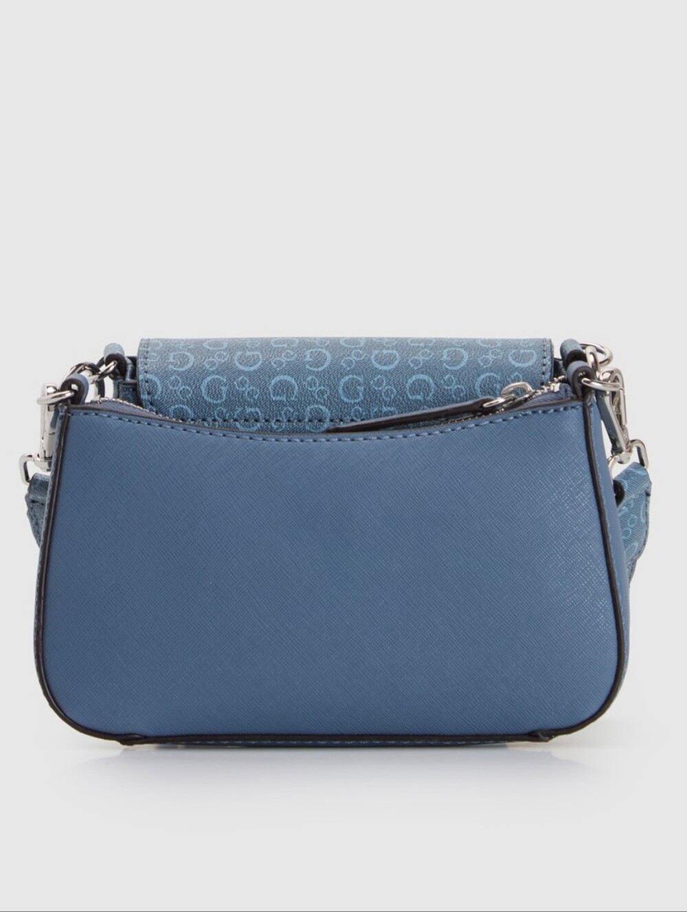 GUESS Light Blue Logo Jacquard Crossbody Bag with Silver Hardware - Picture 3 of 5